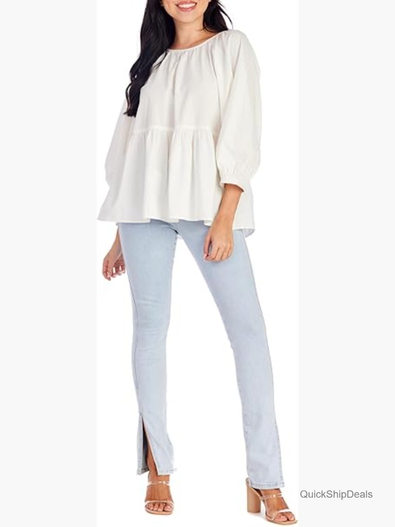 Oversized Poplin Top With Dolman Sleeves And Bow Back